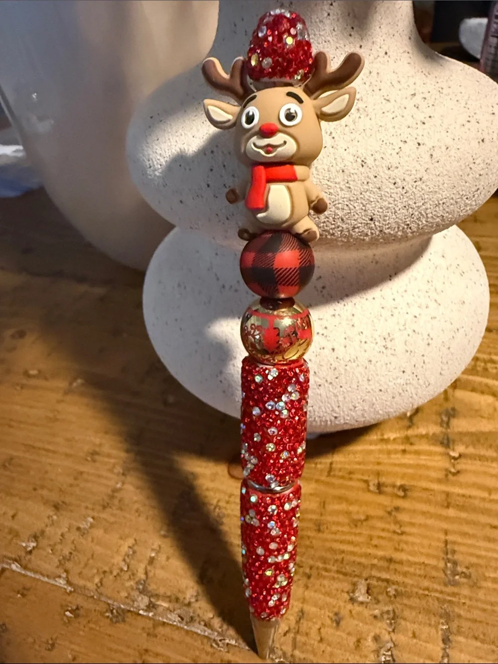 Red Reindeer Beaded Pen - Festive Holiday Accessory